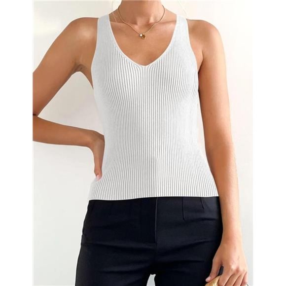 Breathable V-Neck Ribbed-Band Tank Top